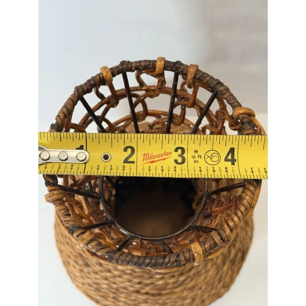 American Rope & Reed Handwoven Basket - Vase Mid-Century Modern - 12